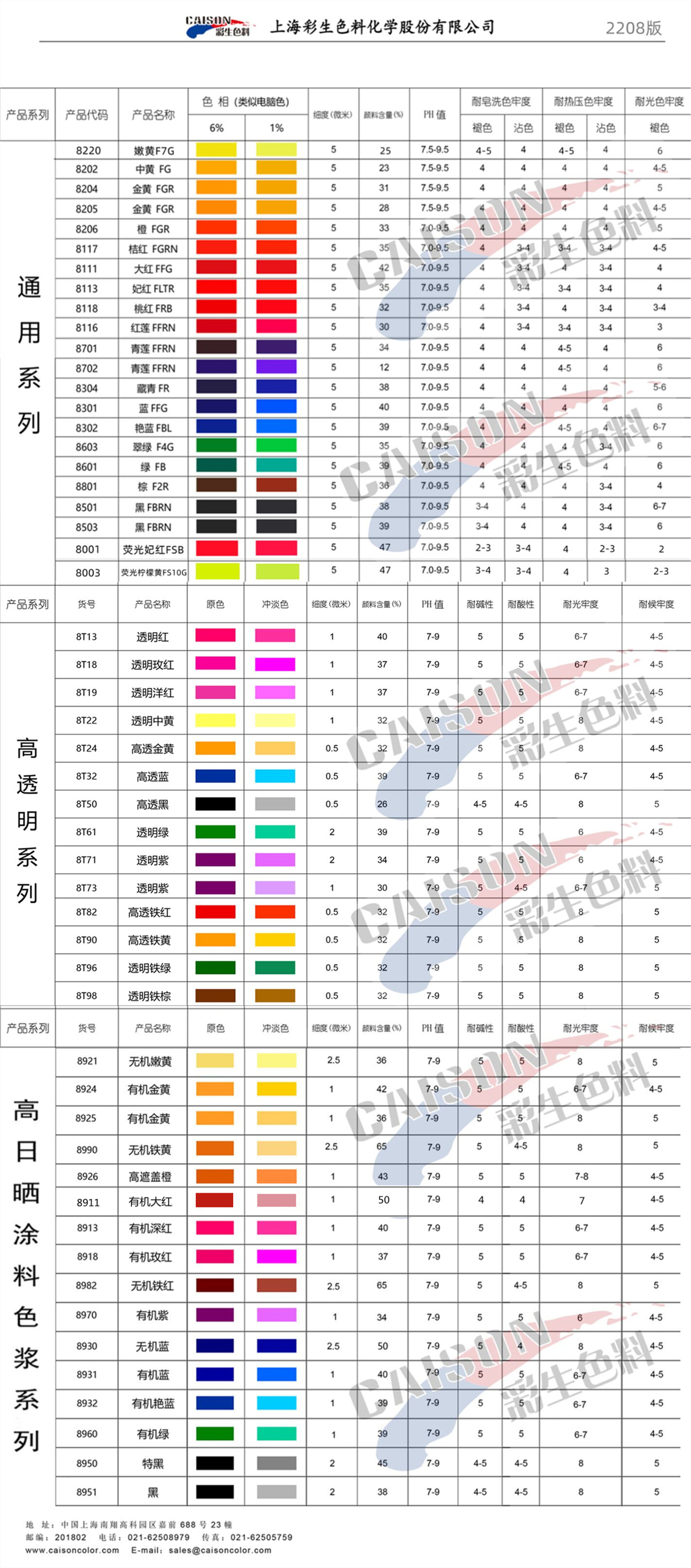 彩生8系列水性无树脂涂料色浆电子版色卡2208版